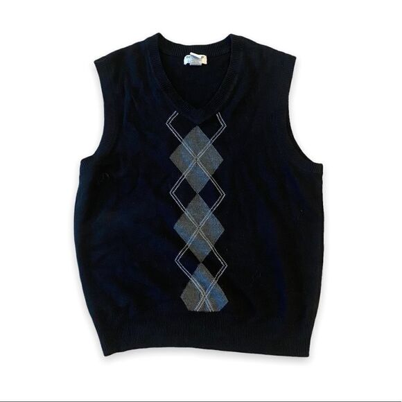 Dockers Vintage Argyle Academia Retro Grandpa Style Black Sweater Vest Top - Picture 1 of 3